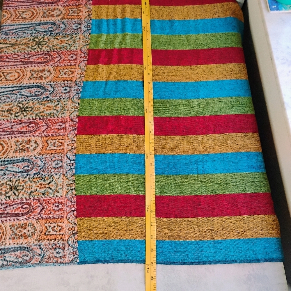 Pashmina Style Boho Paisley Rainbow Stripe Fringe Scarf Shawl Cover Up One Size‎ - Picture 11 of 13